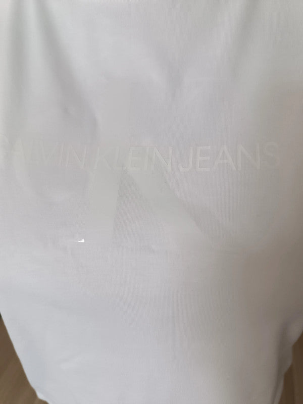 Débardeur Slim Calvin Klein Femme – Coton Régénératif Blanc à Logo Monogramme taille M