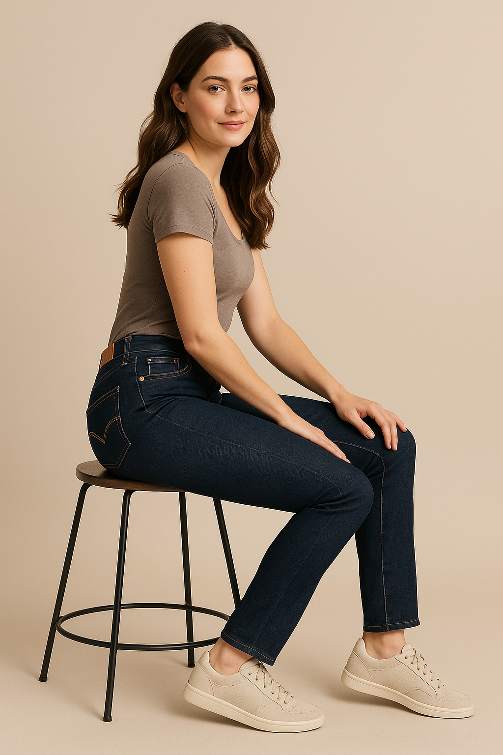 Femme portant jeans Levi's assise