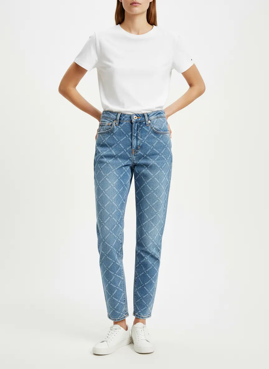 Jean Tommy Jeans Mom Fit Motif Matelassé - Bleu Clair W27 L32 Tommy Jeans