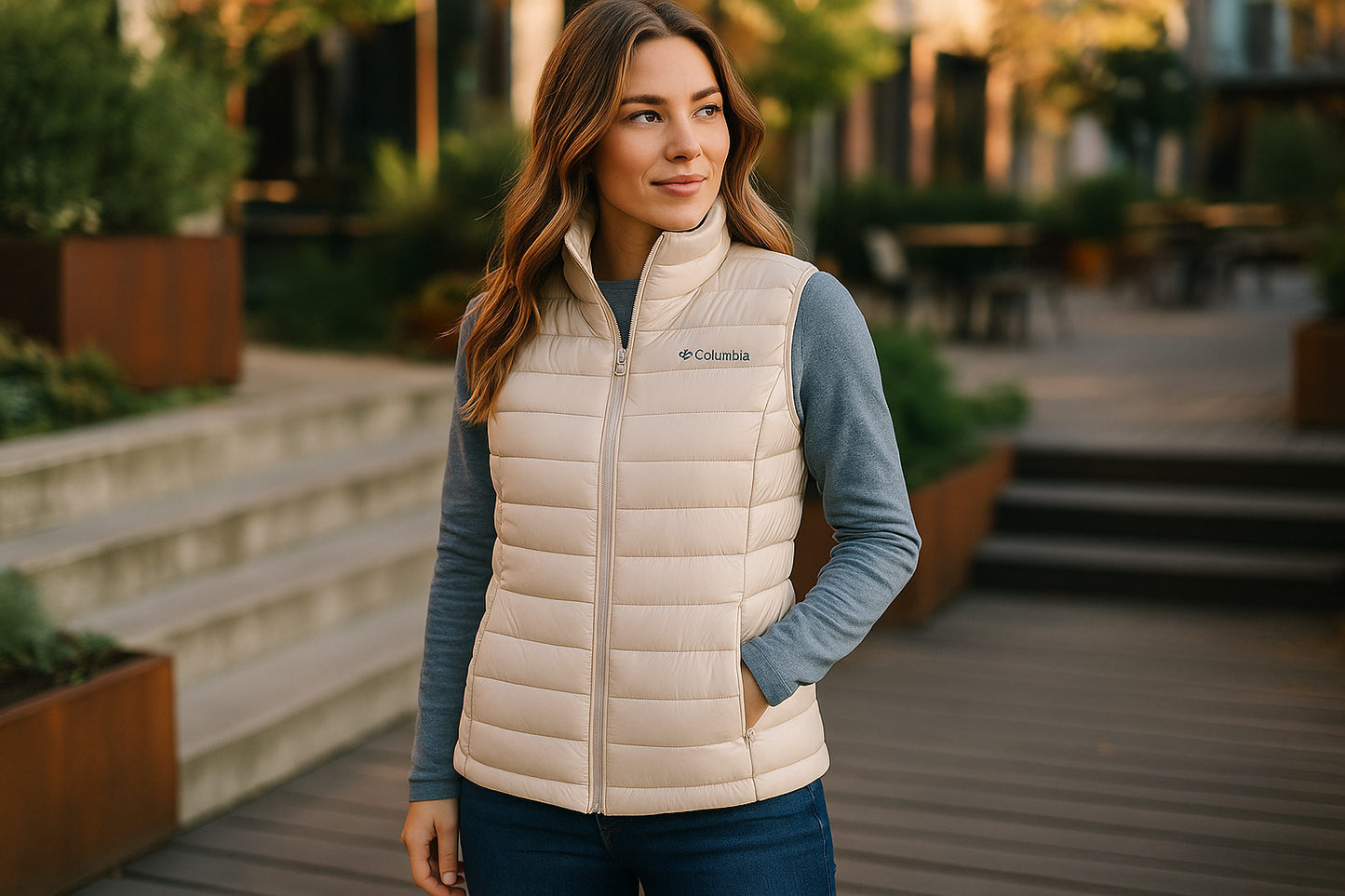 Photo lifestyle outdoor doudoune Columbia portée