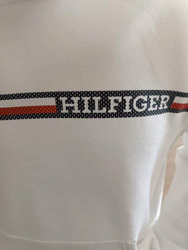 Sweat Tommy Hilfiger blanc "Chest Stripe" – Taille M