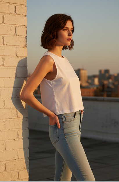 Débardeur Slim Calvin Klein Femme – Coton Régénératif Blanc à Logo Monogramme taille M