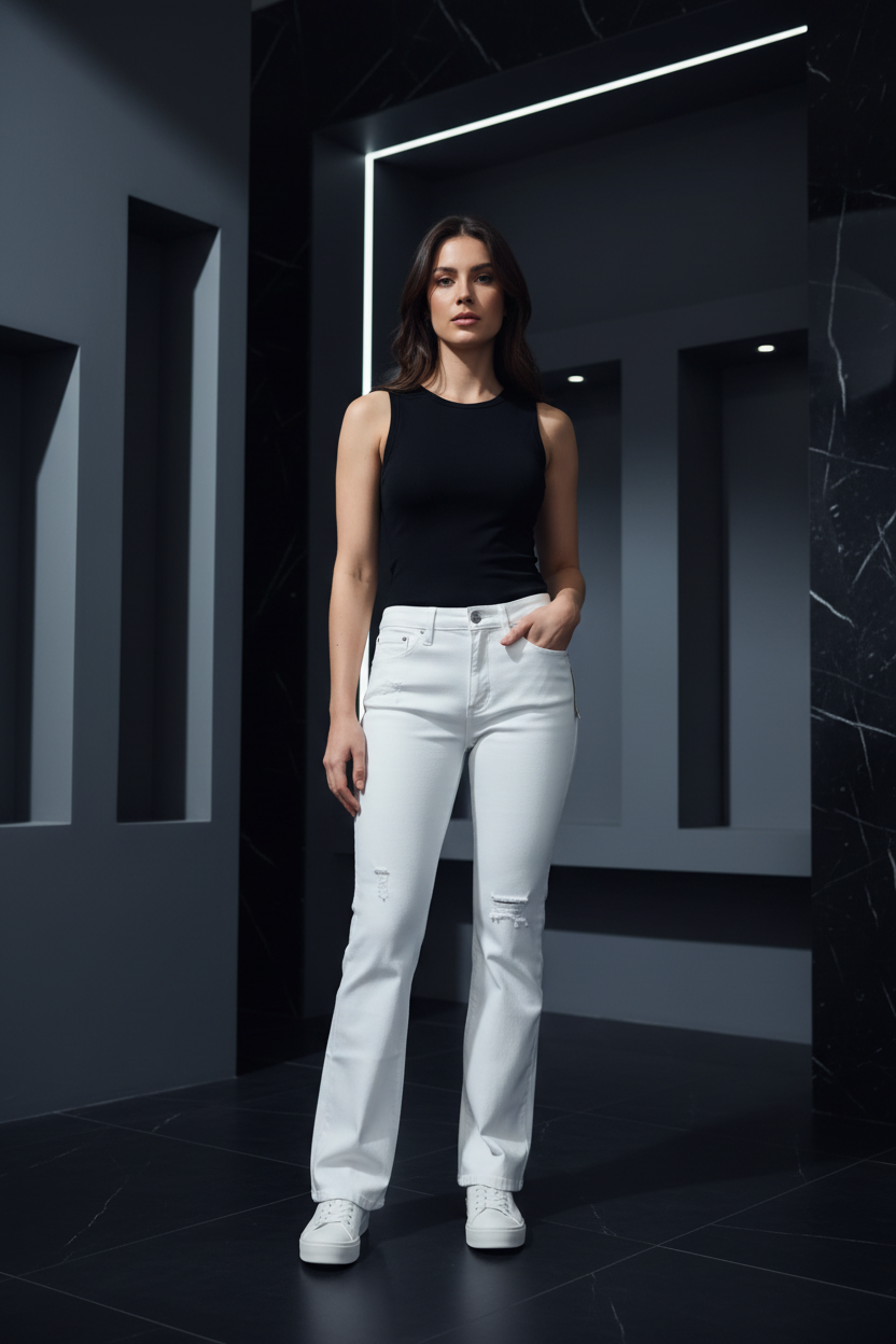 Jean Calvin Klein Femme High Rise Straight Ankle Blanc W28 - CKJ 030 Calvin Klein