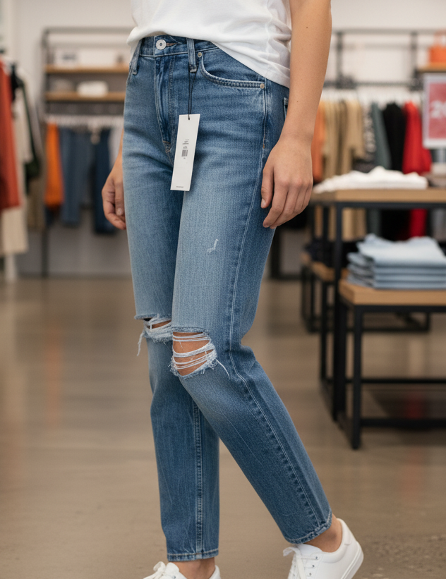 Jeans Mom Calvin Klein | Taille Haute, Tapered, Dégommé taille W26