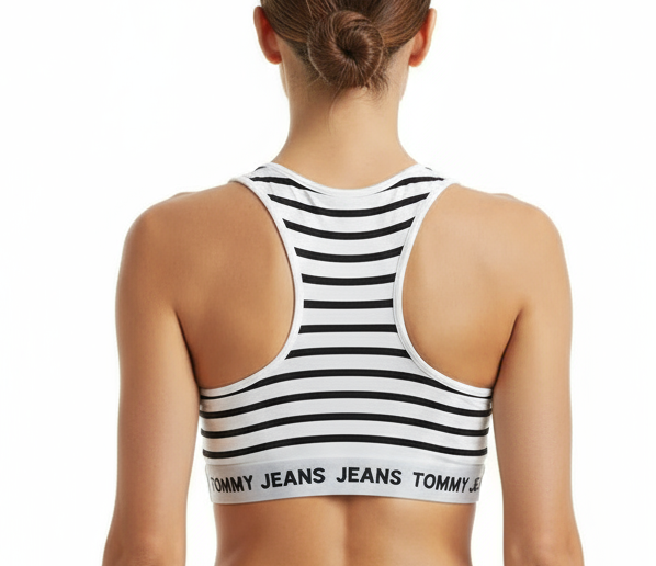 Brassière Tommy Jeans Femme Rayée Noir et Blanc - Crop Top Sport Taille S