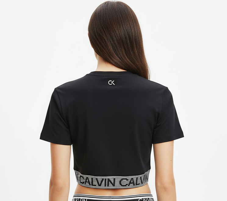 T-shirt crop top  noir Calvin Klein Femme – Logo Contrasté taille M