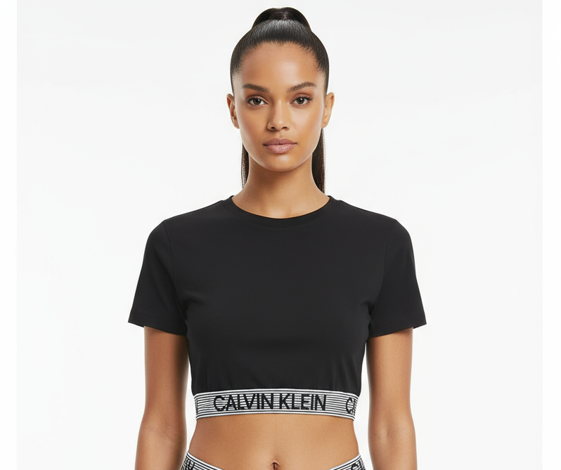 T-shirt crop top  noir Calvin Klein Femme – Logo Contrasté taille M