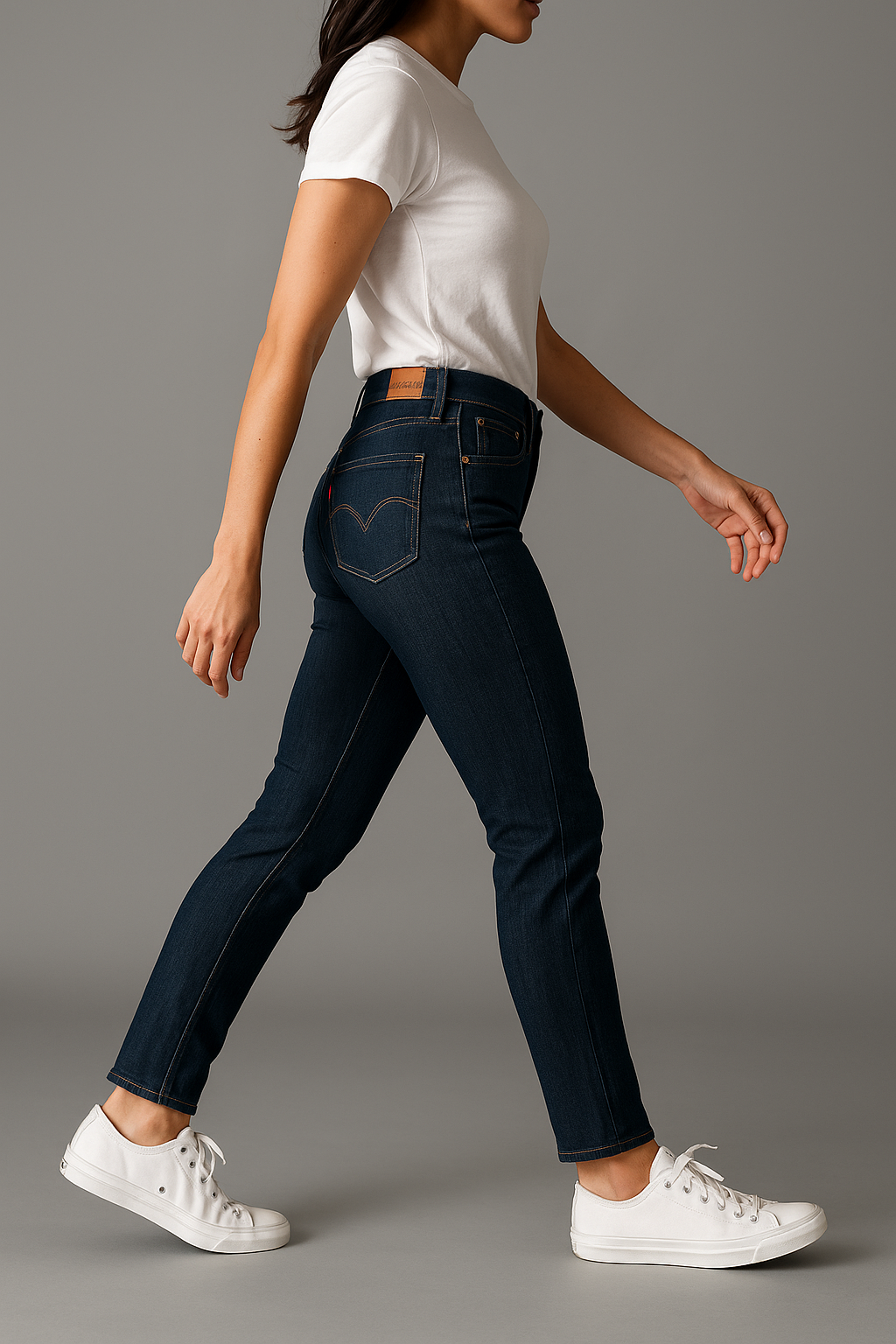 Femme portant jeans Levi's en mouvement