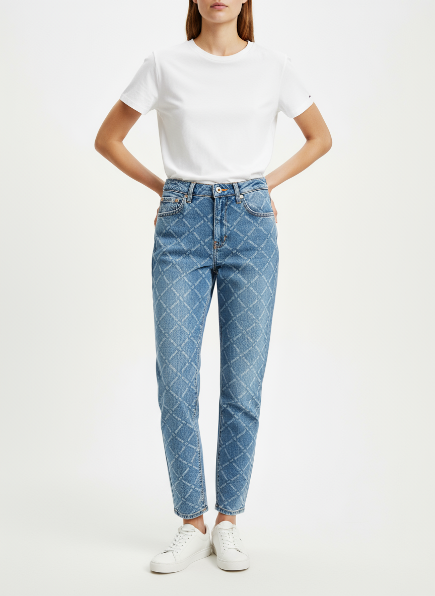 Jean Tommy Jeans Mom Fit Motif Matelassé - Bleu Clair W27 L32