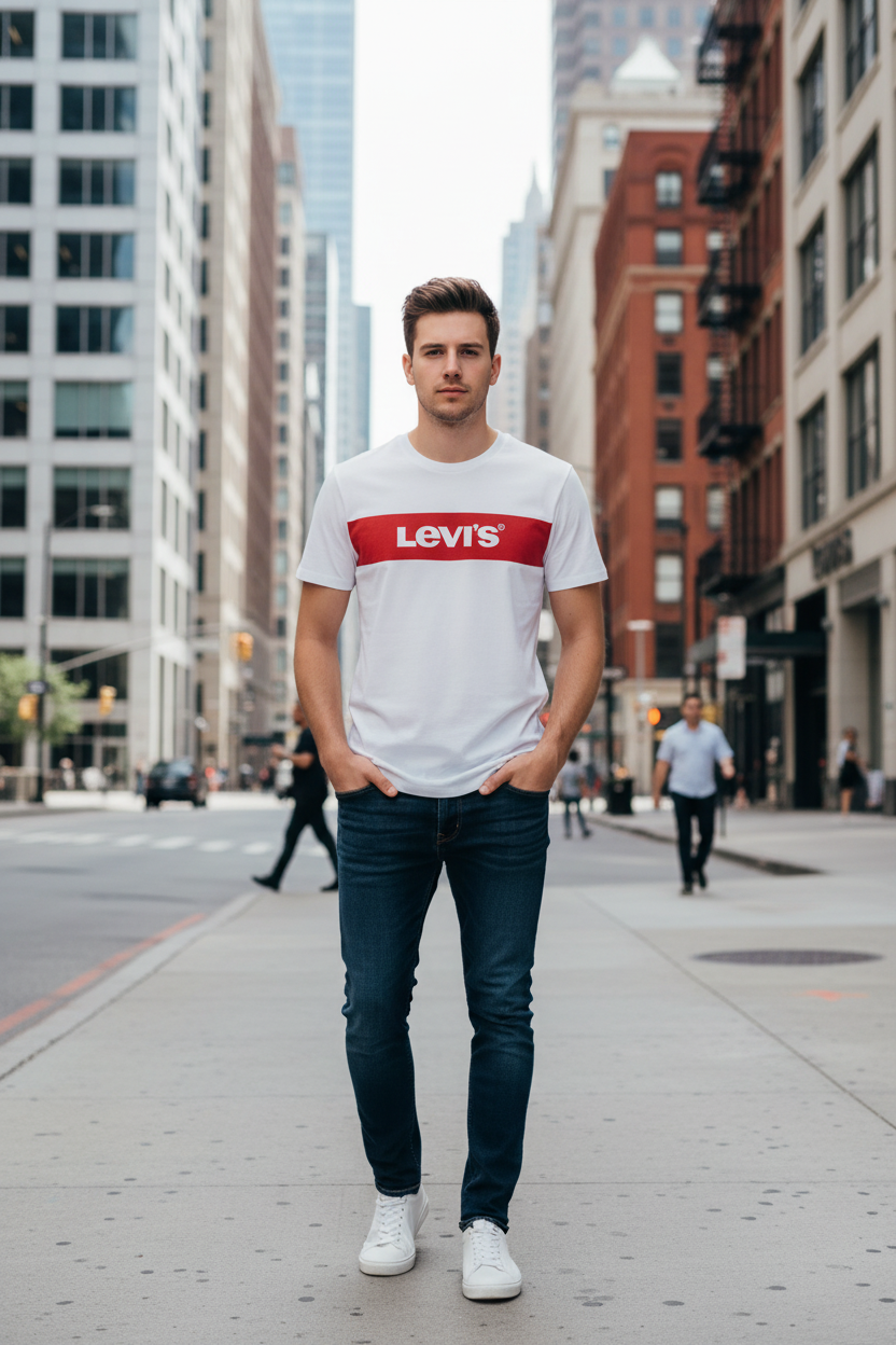 T-Shirt Levi's porté en milieu urbain - shooting lifestyle rue