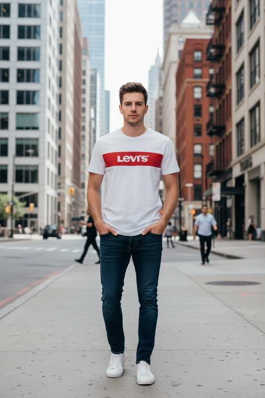 T-Shirt Levi's porté en milieu urbain - shooting lifestyle rue