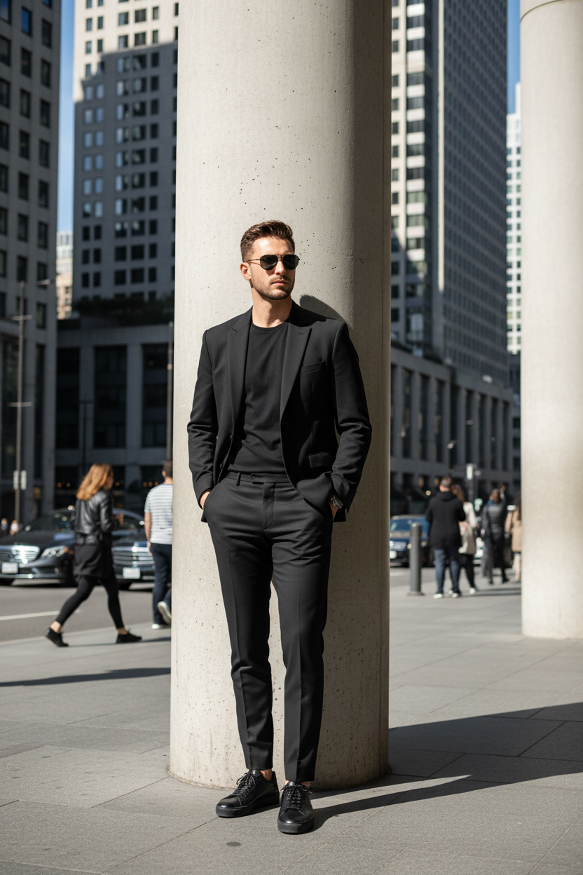 Mannequin homme portant lunettes aviateur Guess en environnement urbain