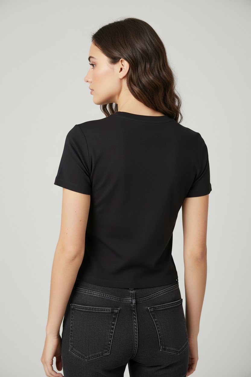 Calvin Klein Jeans Crop T-Shirt Noir — Vue dos