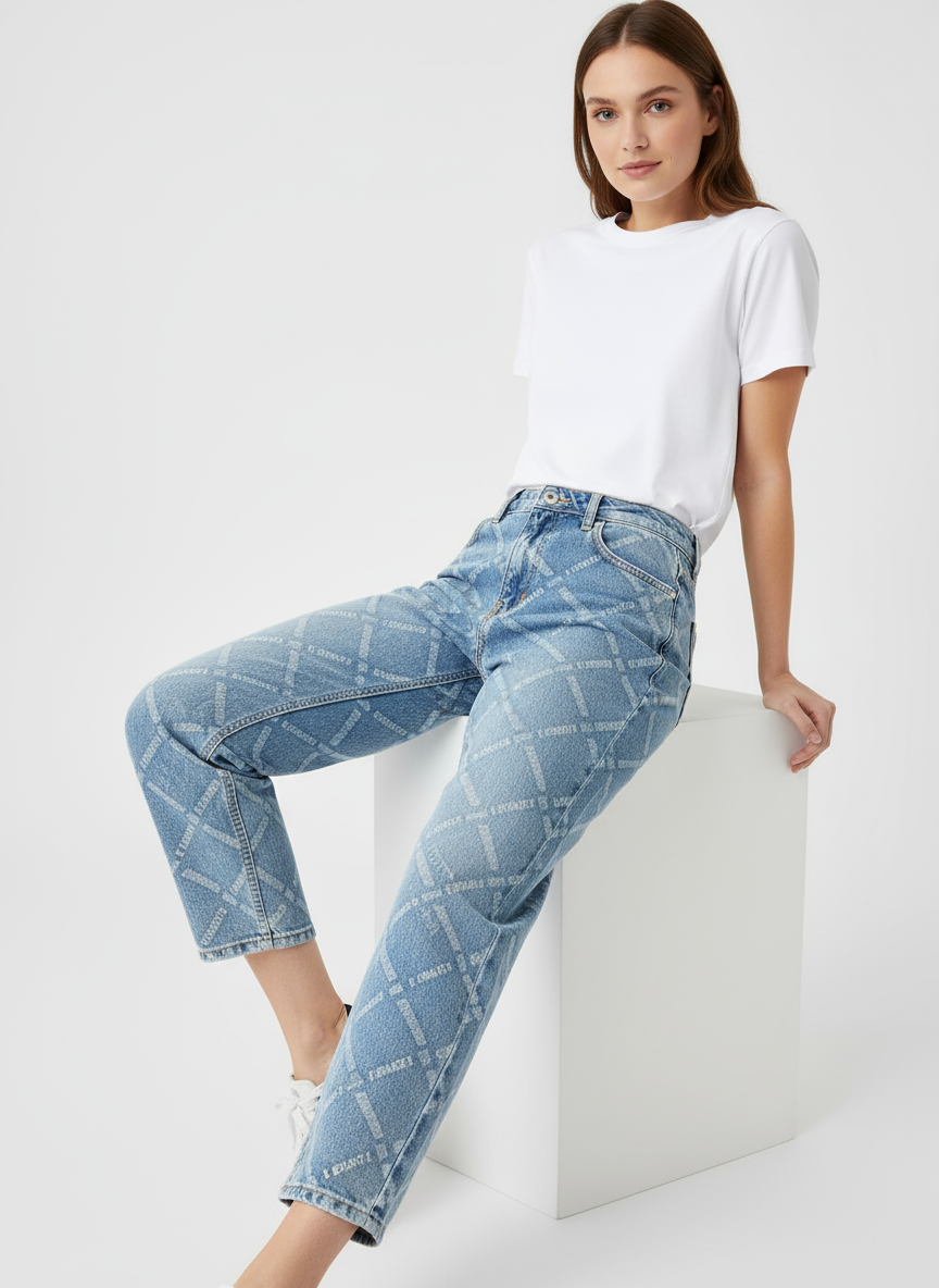 Jean Tommy Jeans Mom Fit Motif Matelassé - Bleu Clair W27 L32