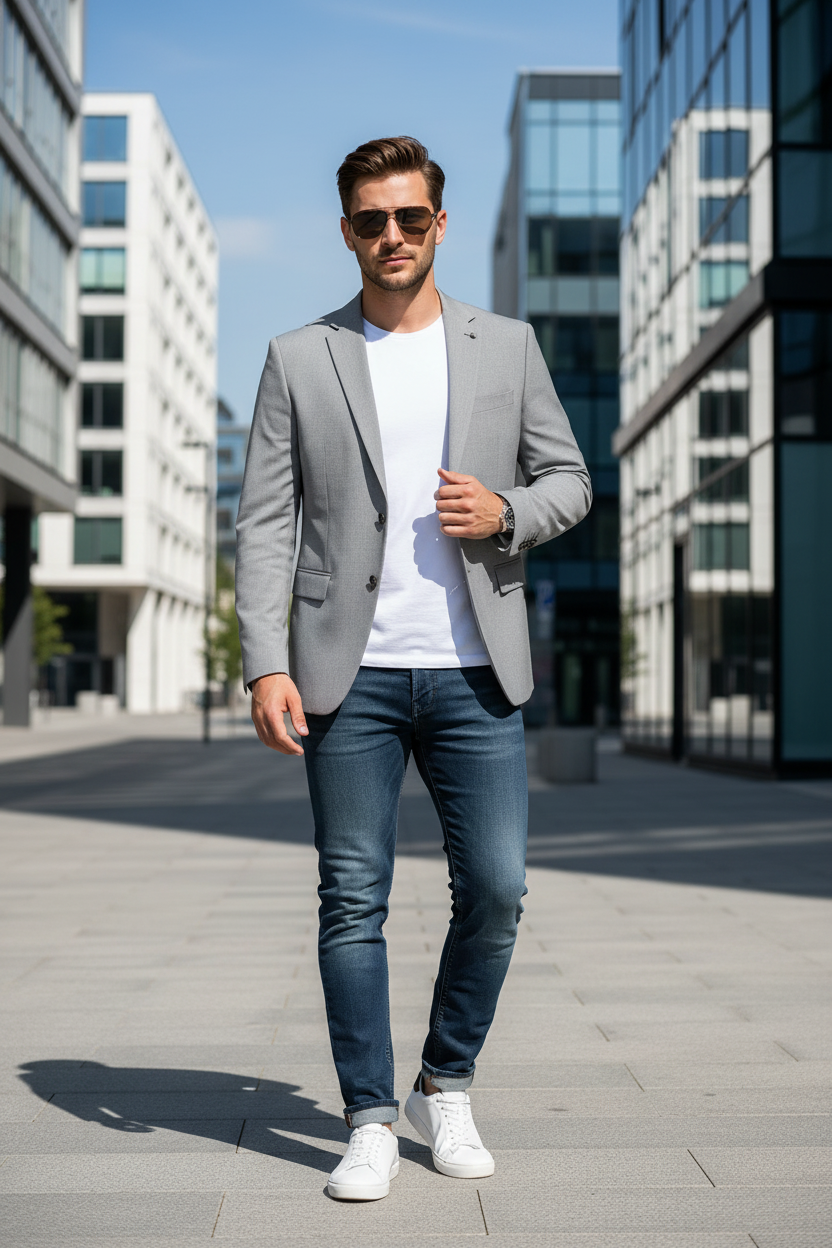 Mannequin homme portant lunettes aviateur Hugo Boss en milieu urbain