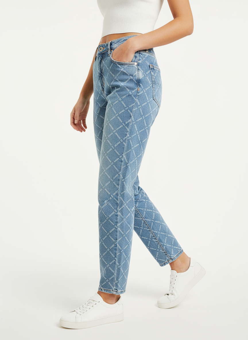 Jean Tommy Jeans Mom Fit Motif Matelassé - Bleu Clair W27 L32