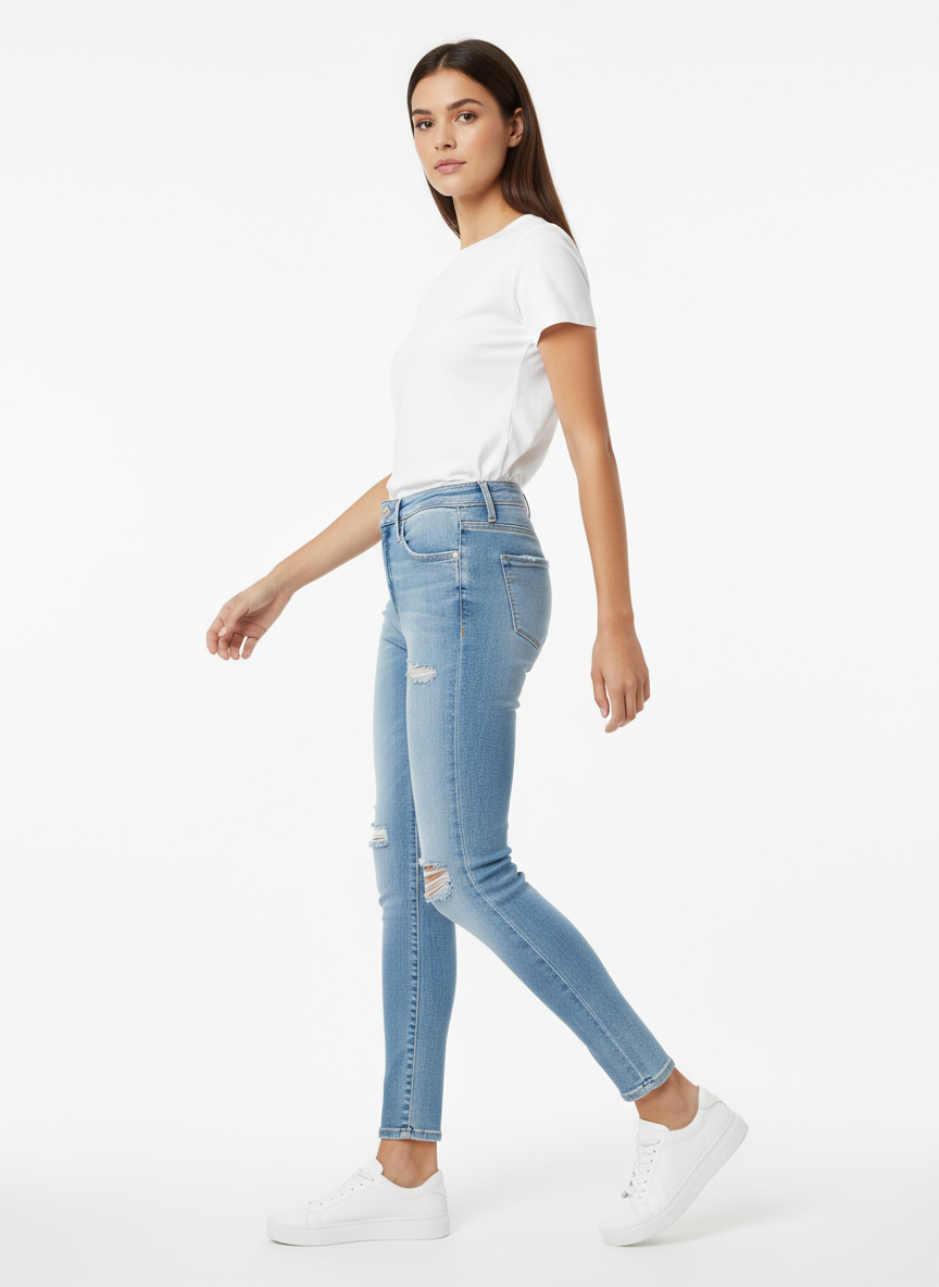 Jean CK bleu clair déchiré vue de profil