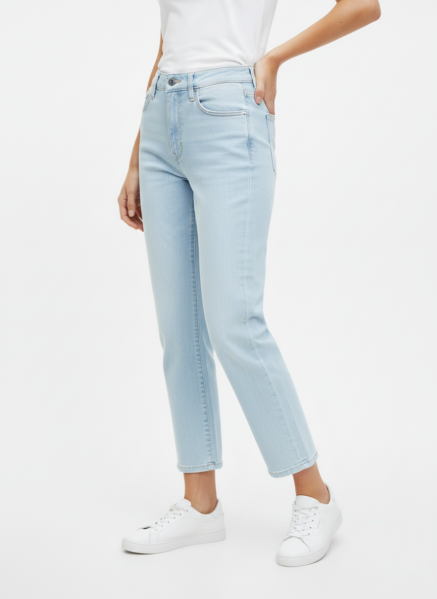 Jean CK straight bleu clair pose dynamique