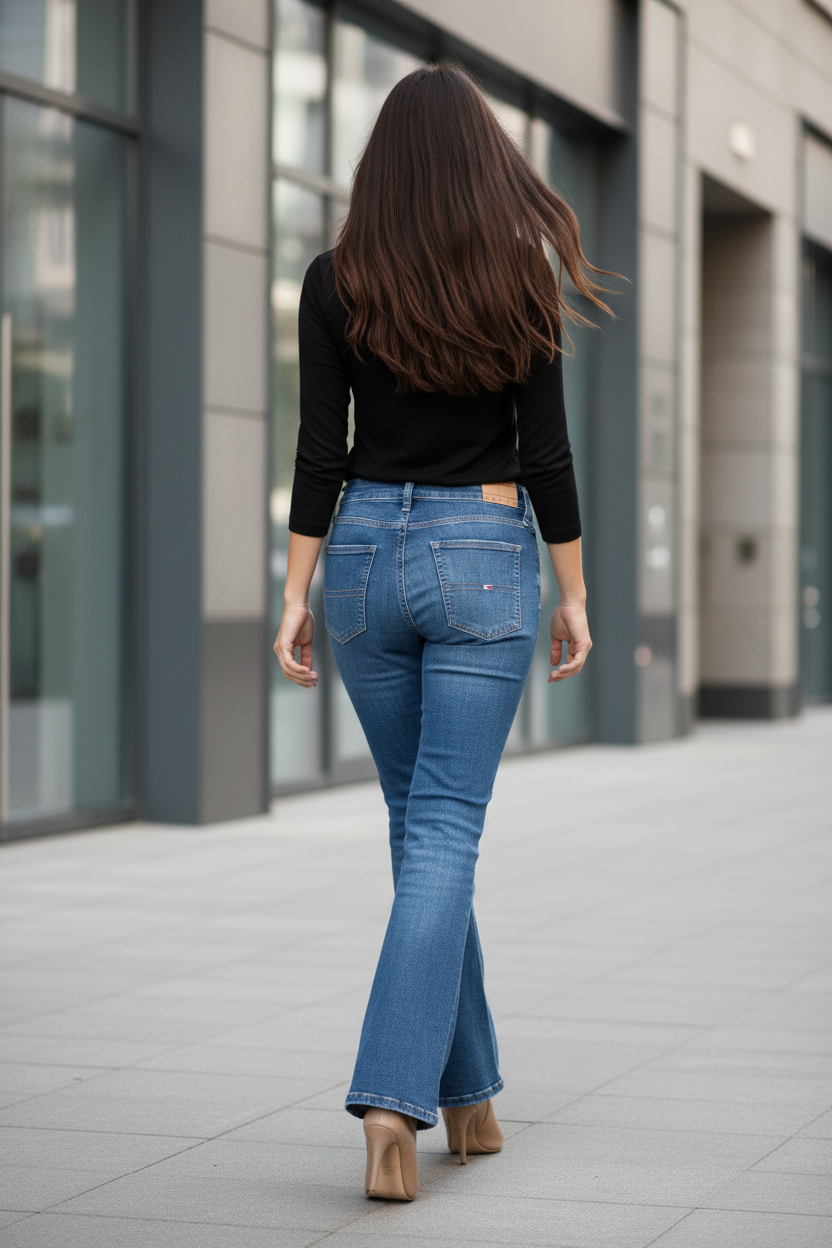 Jean Tommy Jeans - Vue de dos avec logo et talons