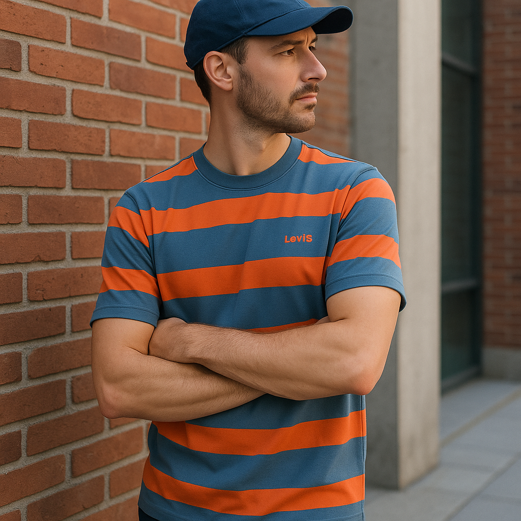 Mannequin portant le t-shirt rayures - vue profil lifestyle