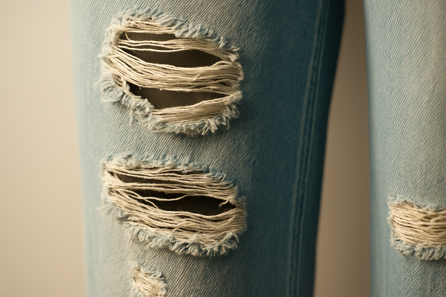 Photo détail des déchirures jean bleu clair