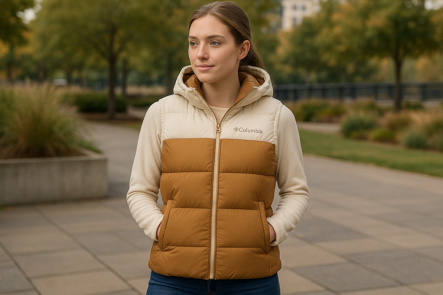 Photo lifestyle outdoor doudoune Columbia portée