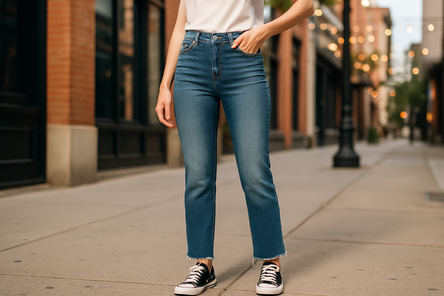 Photo lifestyle urbaine jean dégradé porté