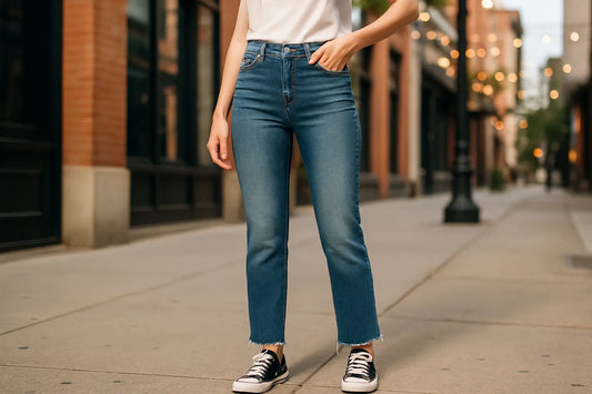 Photo lifestyle urbaine jean dégradé porté