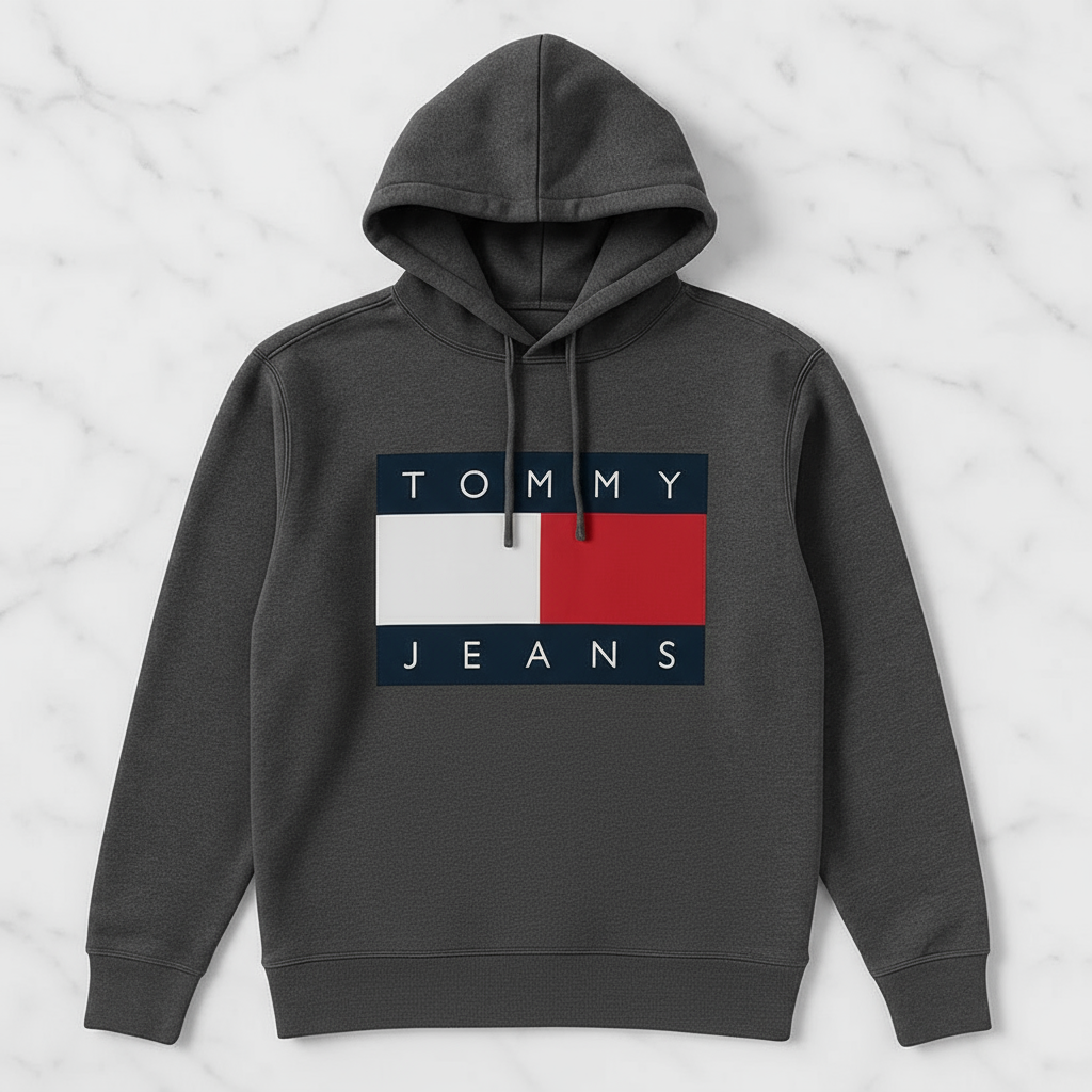 Sweat Tommy Jeans gris sans poche kangourou - flat lay